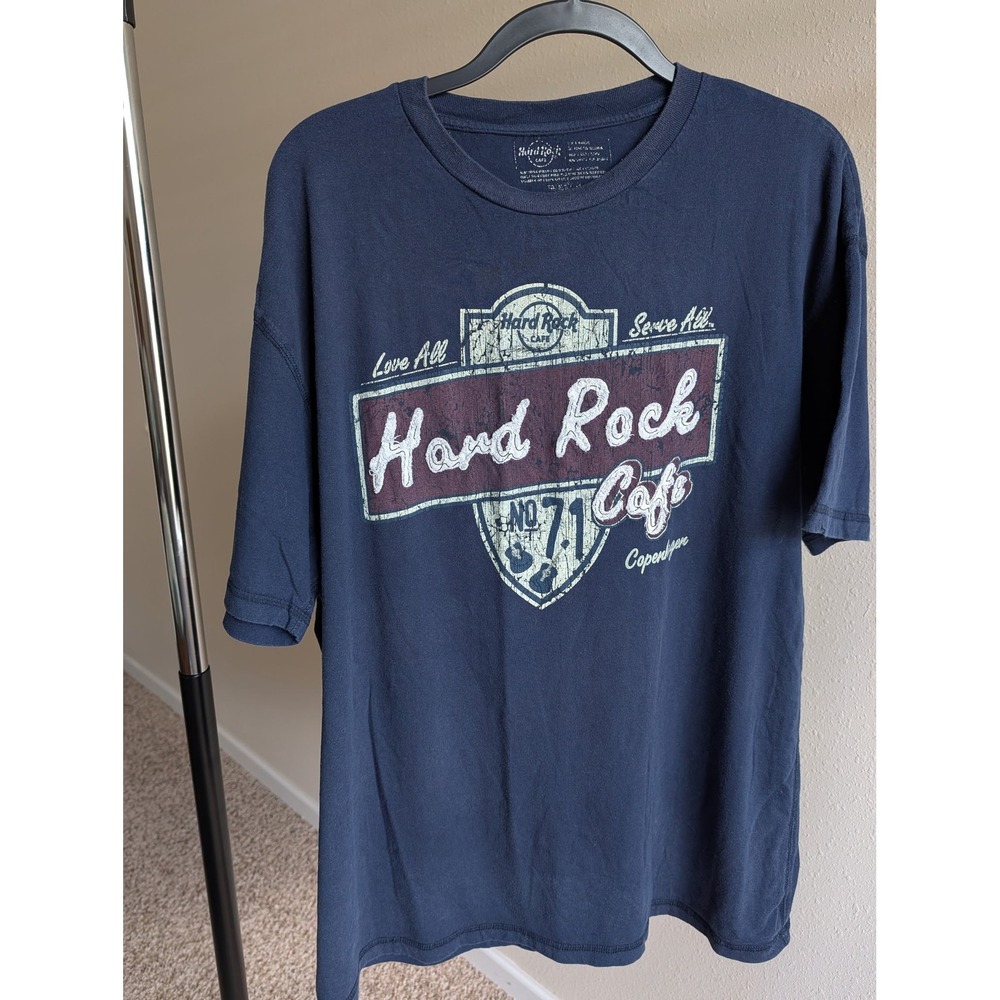 Hard Rock Cafe Copenhagen Navy Blue Graphic T-Shirt Mens XL Short Sleeve Cotton‎